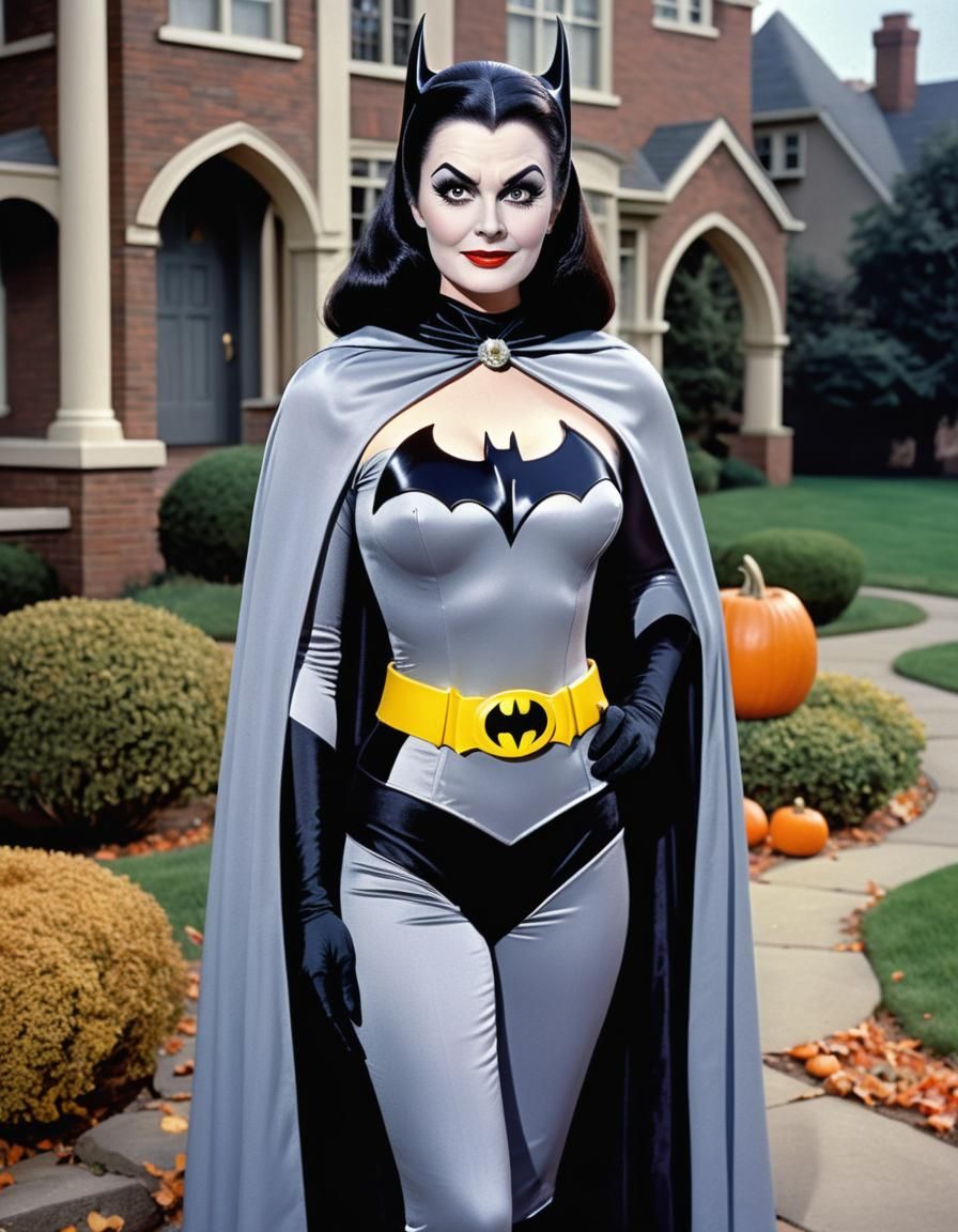 Lily Munster as 1960s Batman for Halloween