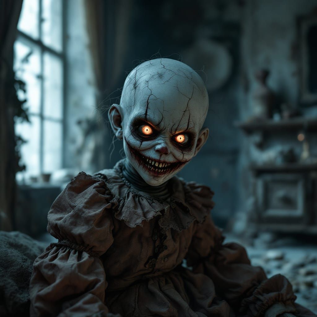 Haunting Victorian Doll in Dark Digital Art