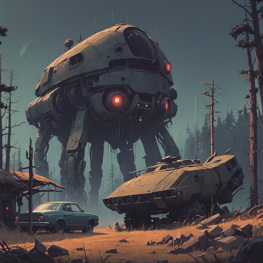 Grimdark Sci-Fi Landscape in Retro-Futuristic Style