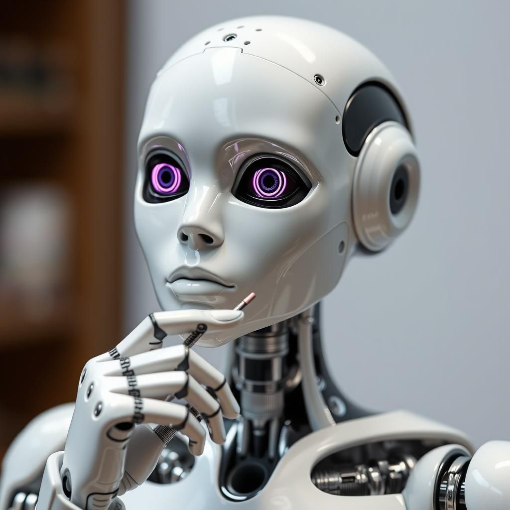 Bored Robot Files Nails: A Moment of Artificial Idleness