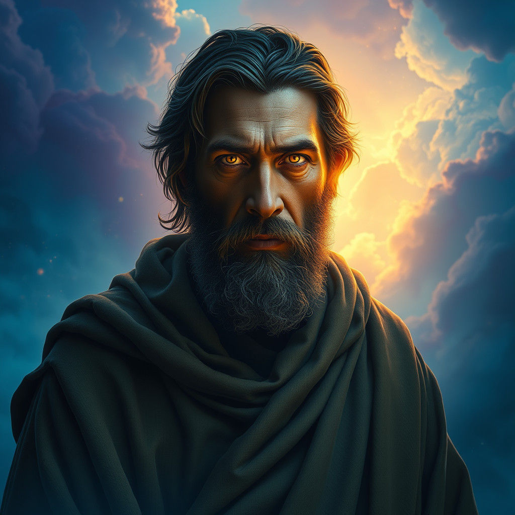 Prophet in Dreamlike Realm, Hyperrealistic Splash Art