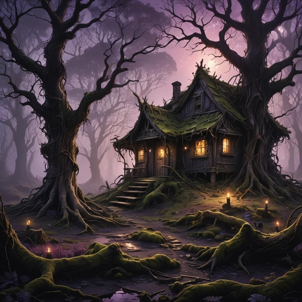 Eerie Abandoned Mill in Dark Fantasy Landscape