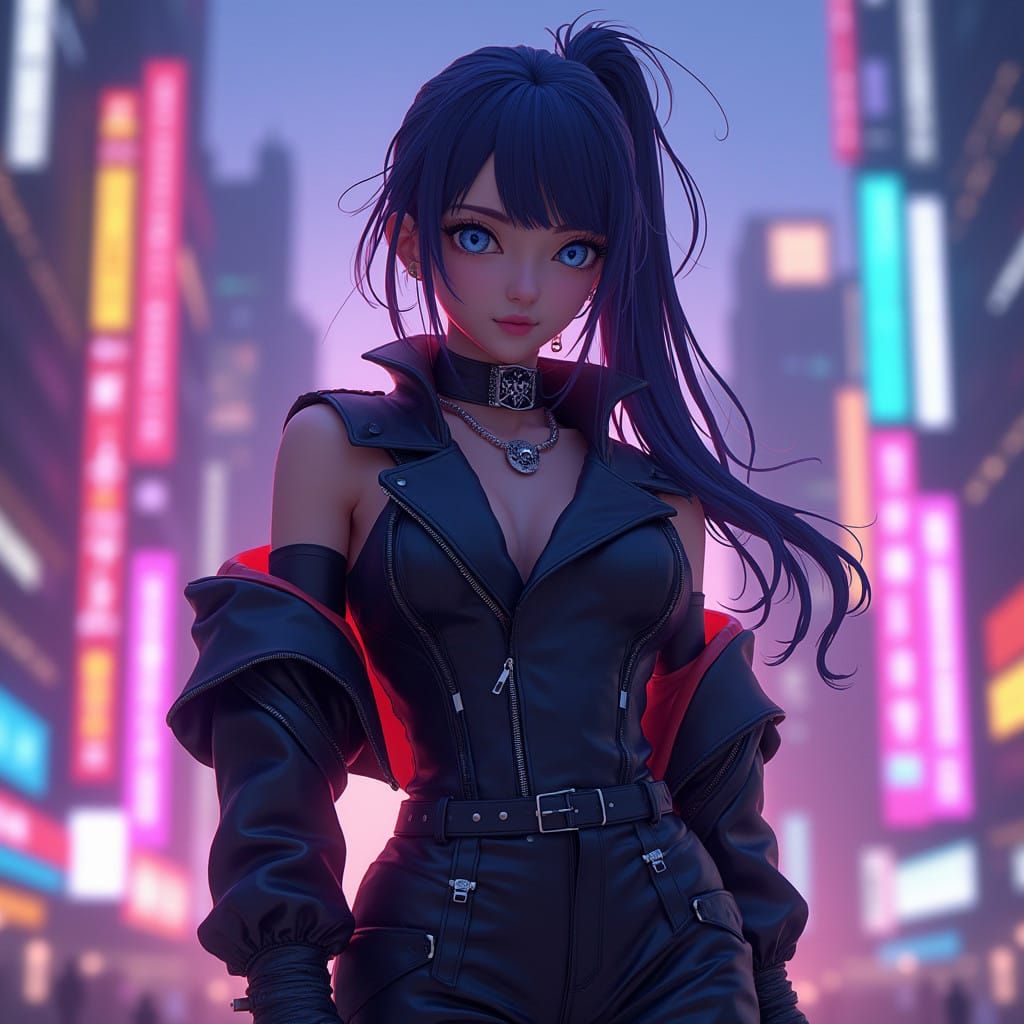 Heroic Stray Kids Hyunjin in Futuristic Neon Cityscape