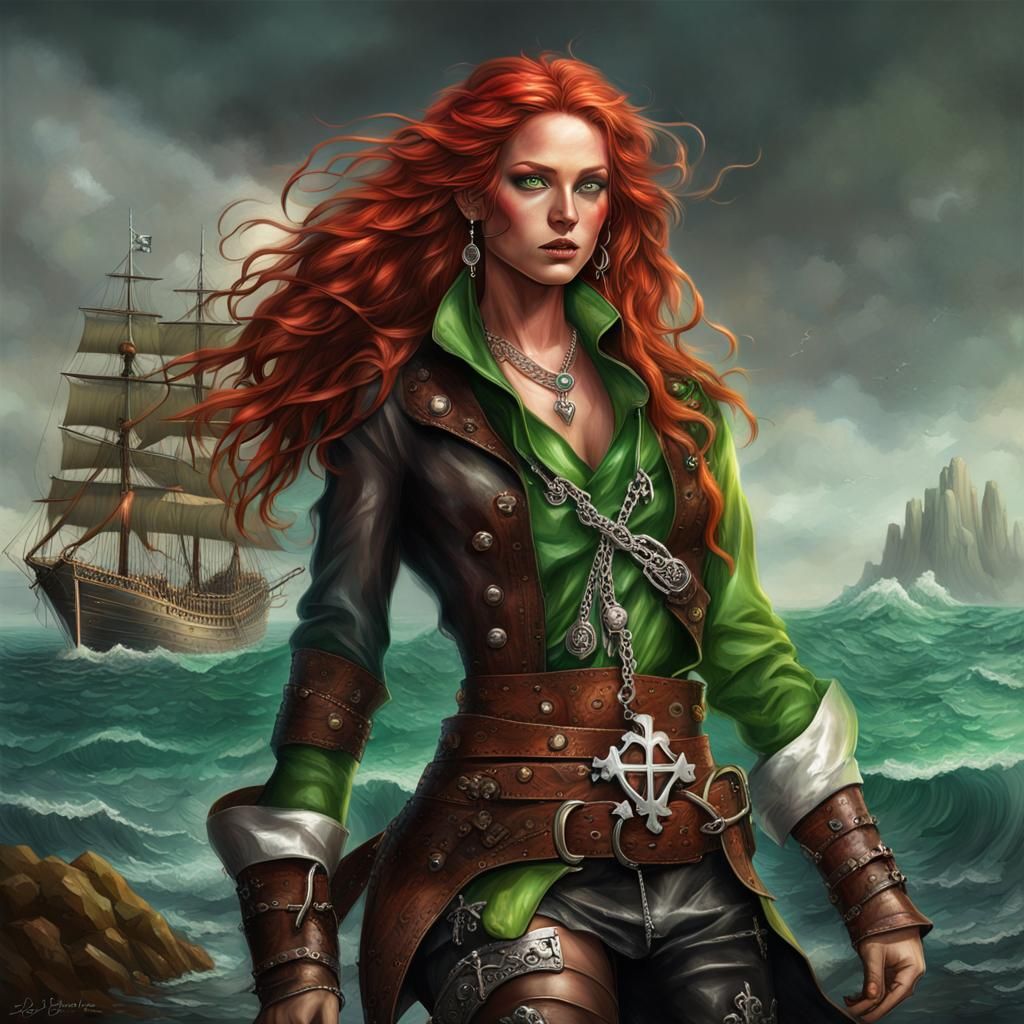 Beautiful Pirate Woman in Hyperrealistic Splash Art