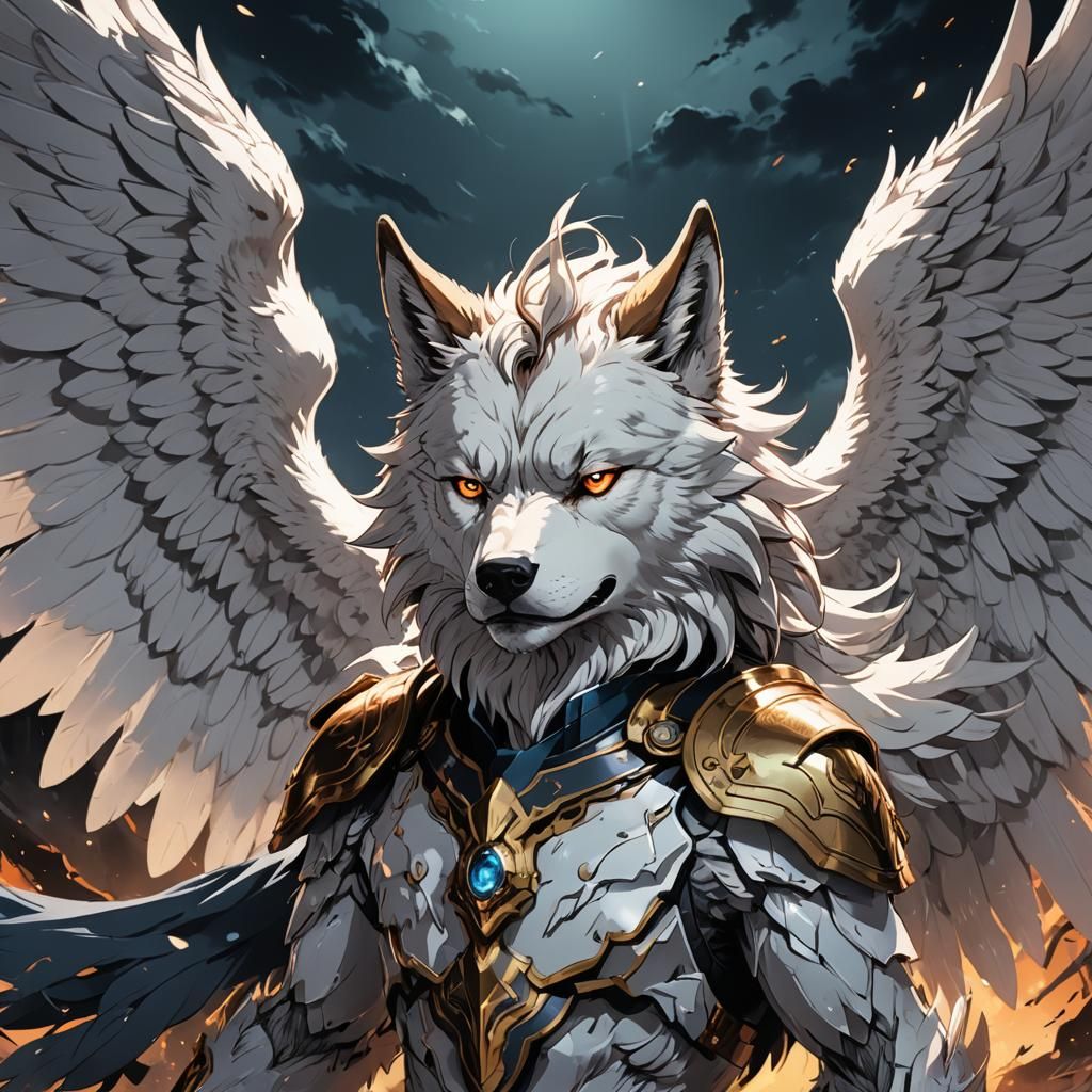 Anime Wolf Angel in Cel-Shaded Style