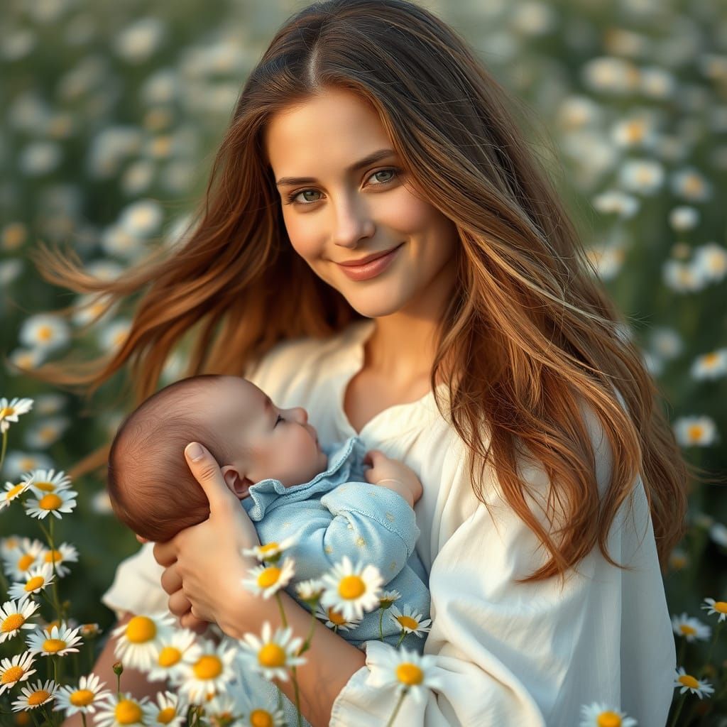 Mother and Child in a Field of Daisies