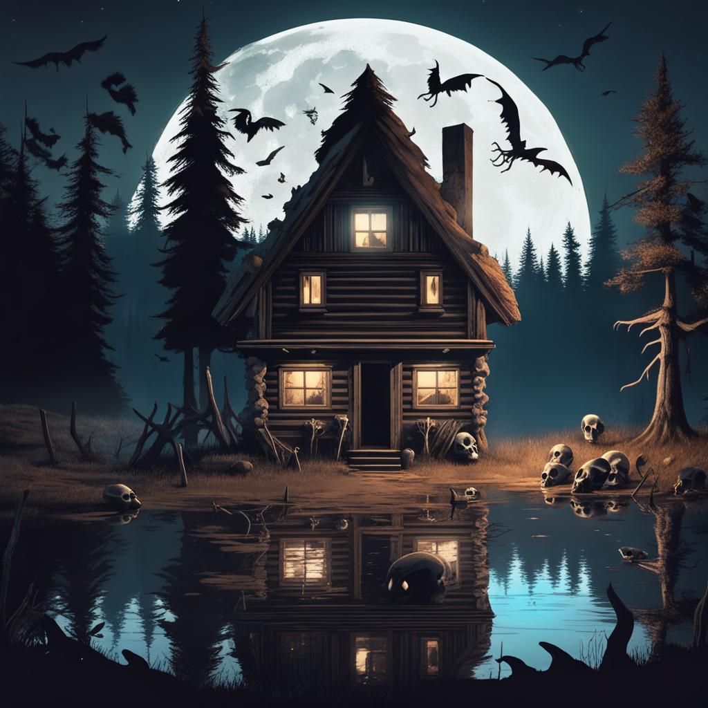 Creepy Cabin in Forest with Animal Skulls