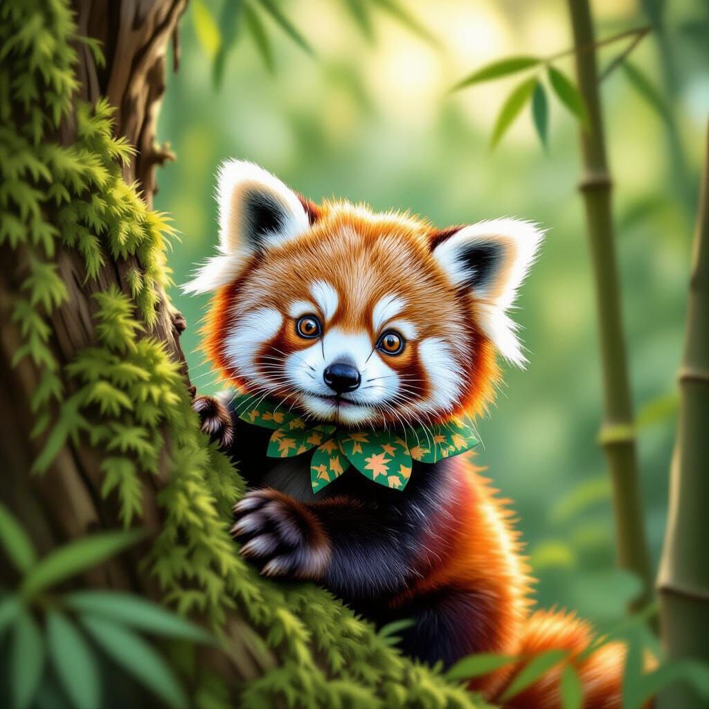 Red Panda Cub in Bamboo Forest, Potter Style