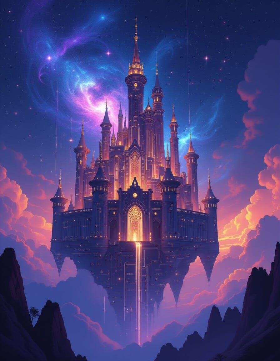 Cosmic Castle of Light and Data Streams in Nebula