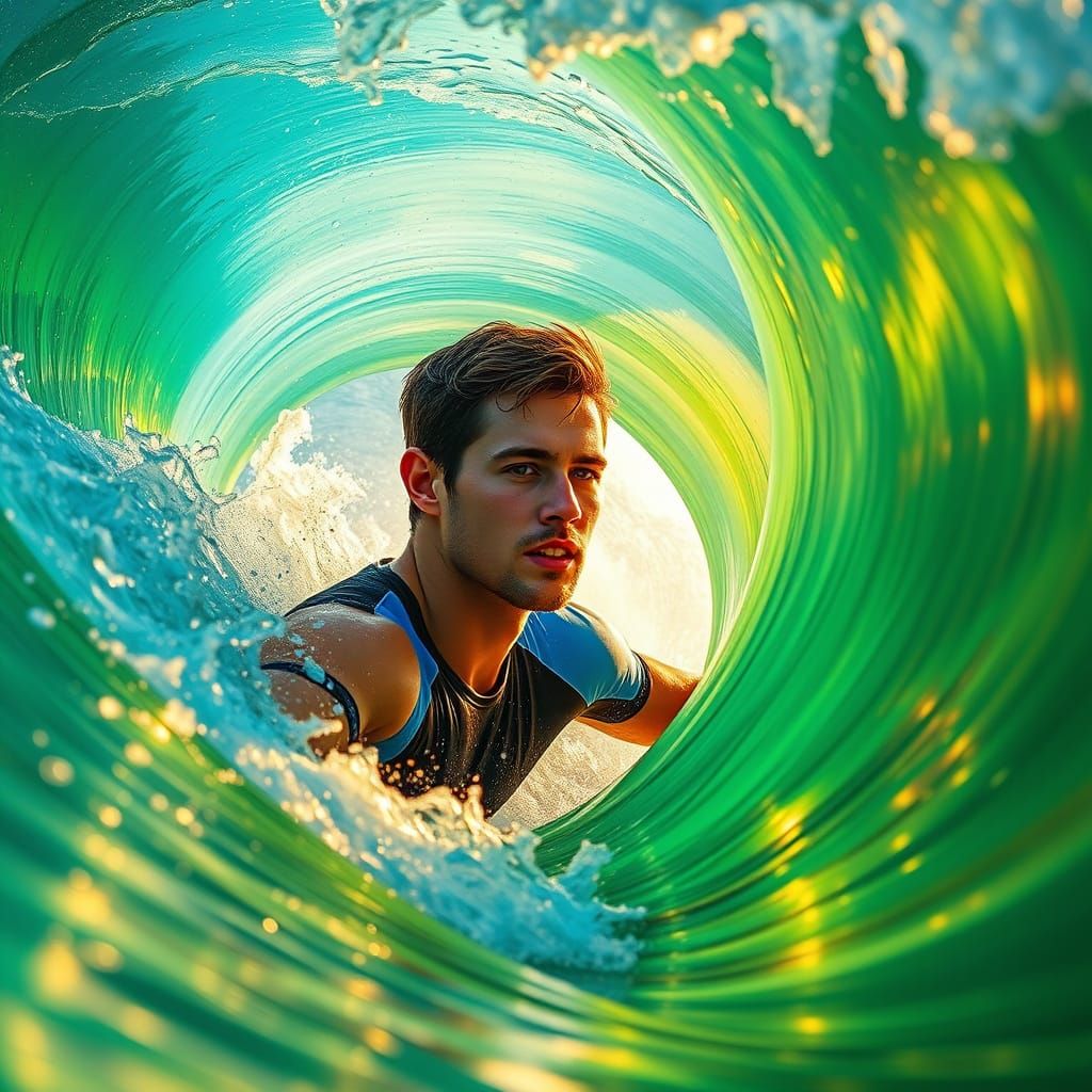 Surfer Rides Majestic Emerald Green Wave at Cloudbreak, Fiji