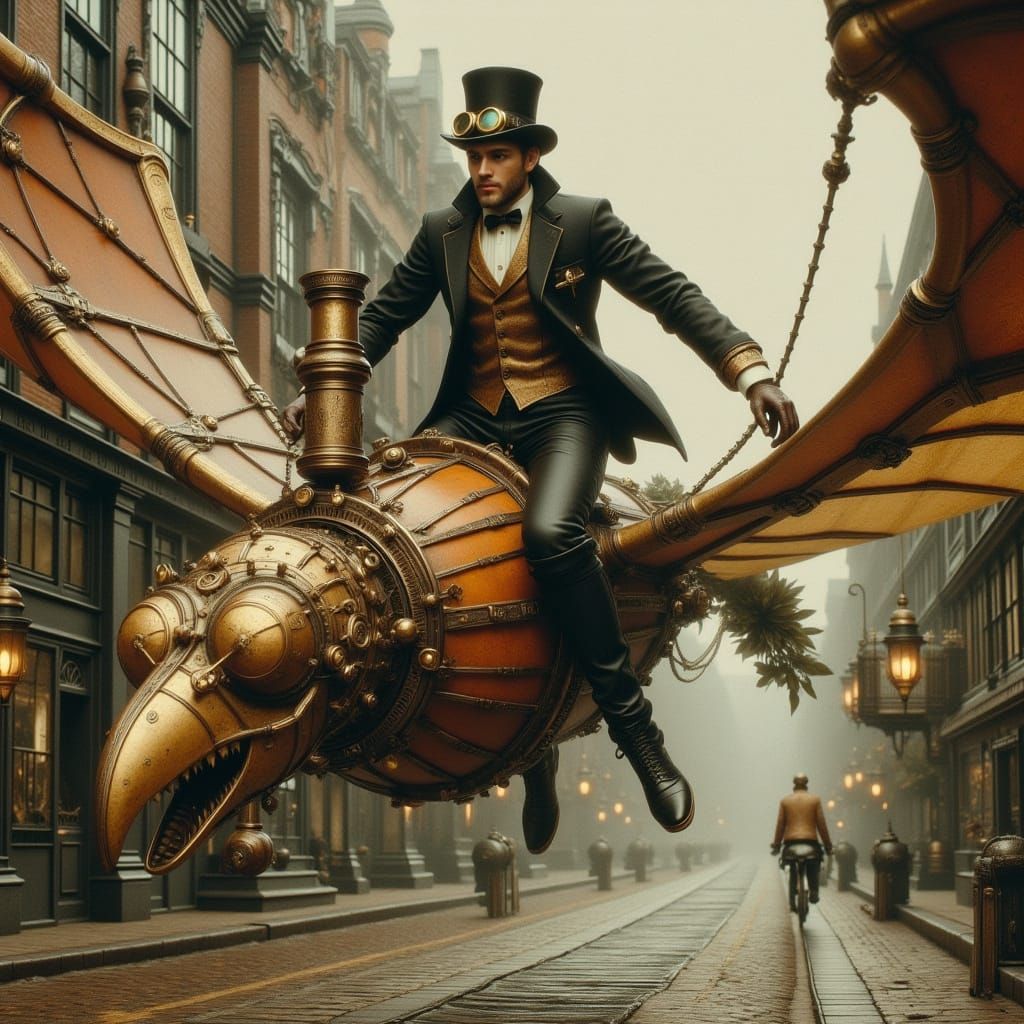 Steampunk Pilot's First Flight in Golden Light