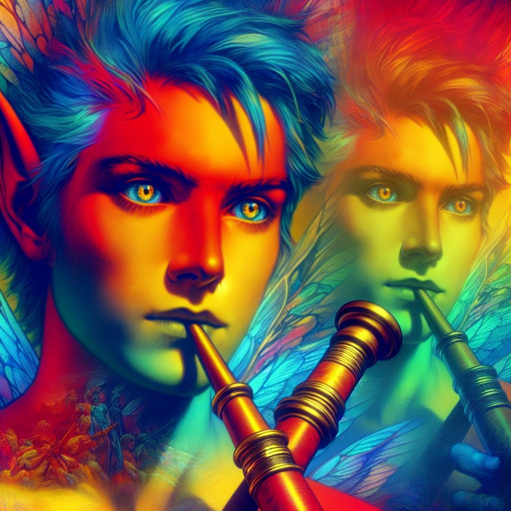 Red-Skinned Fairy with Bagpipes: 3D Digital Art