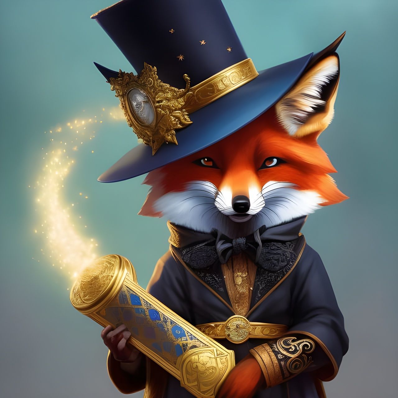 Magical Fox Magician Portrait in Cel-Shaded Style