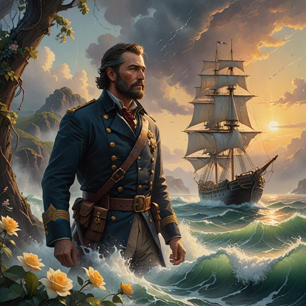 Captain Stormalong in Mystical Gouache Painting