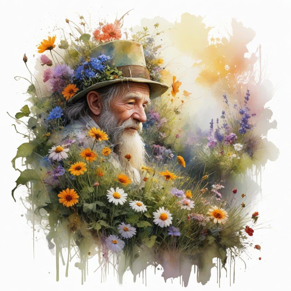 Leprechaun Amidst Whimsical Wildflowers in Vibrant Garden Sc...