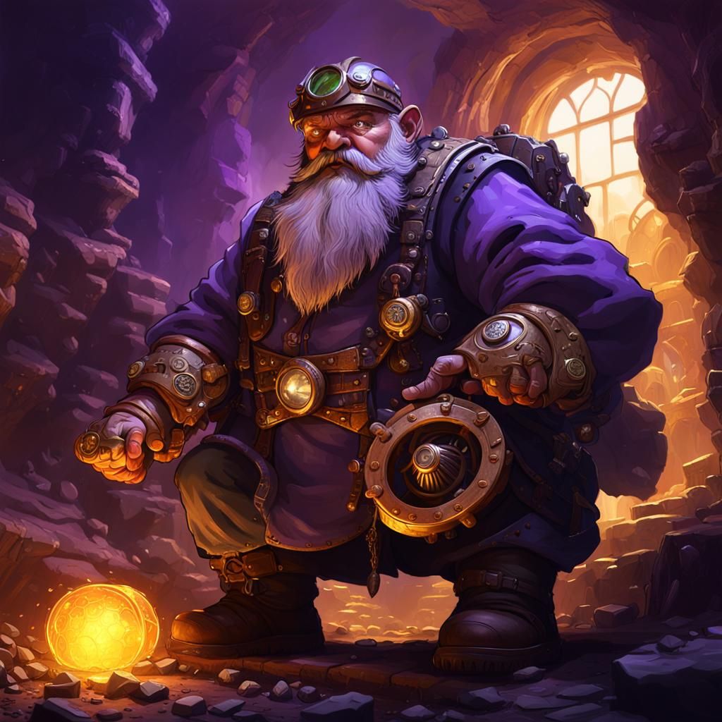 Steampunk Dwarf Miner in Dark Fantasy Style