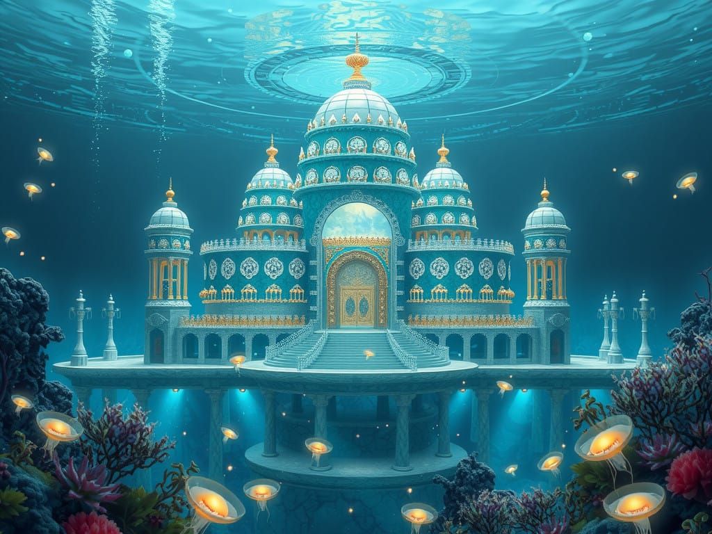 Majestic Underwater Palace of Poseidon in Iridescent Splendo...