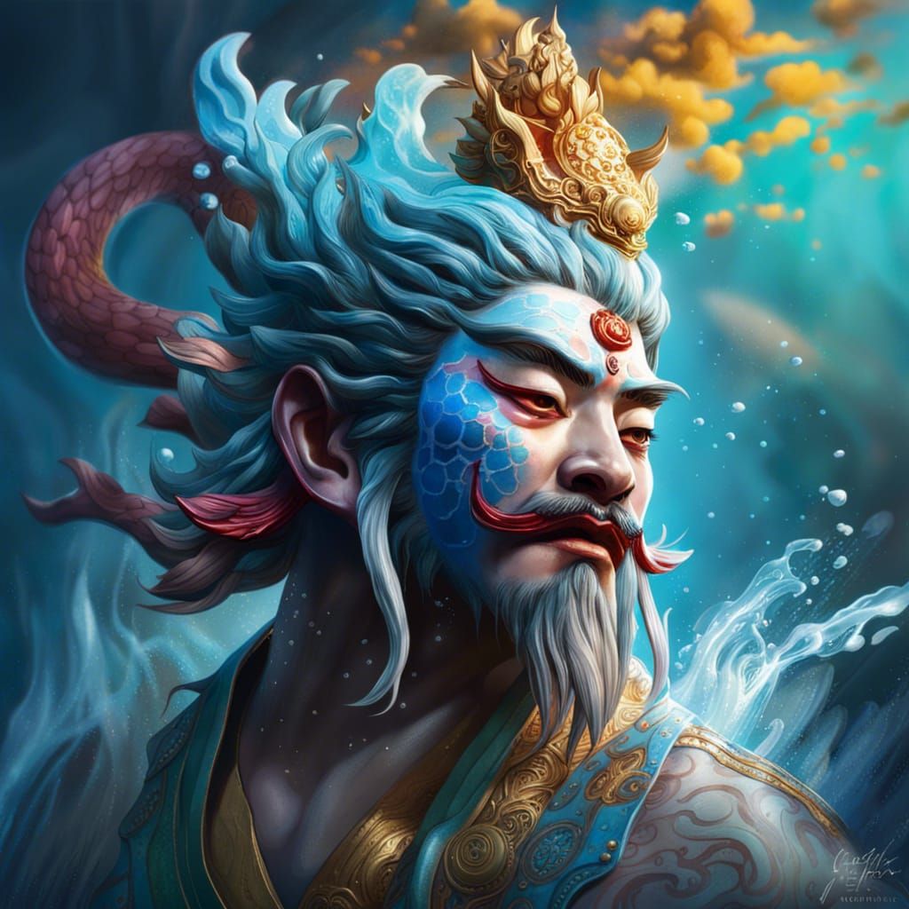 Hyperrealistic Suijin God of Water in Splash Art Style