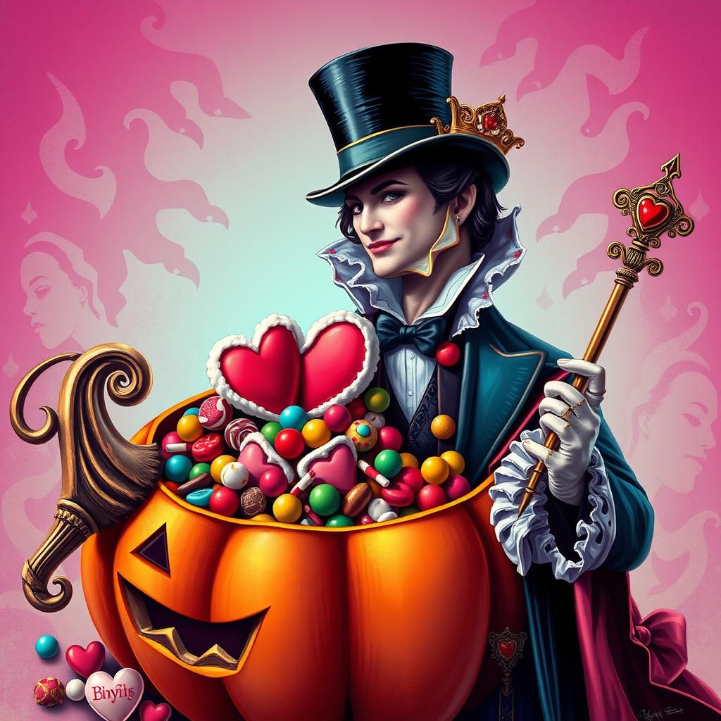 Magician, Queen, and Pumpkin Head in Ash Thorp Style