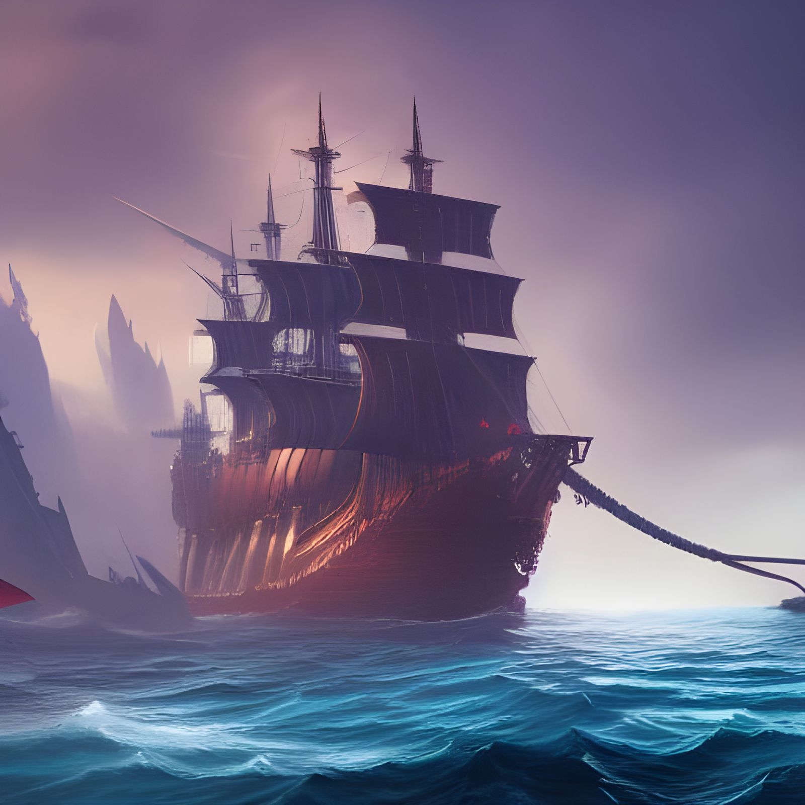 Lonely Ship on the Sea: Detailed Fantasy Art