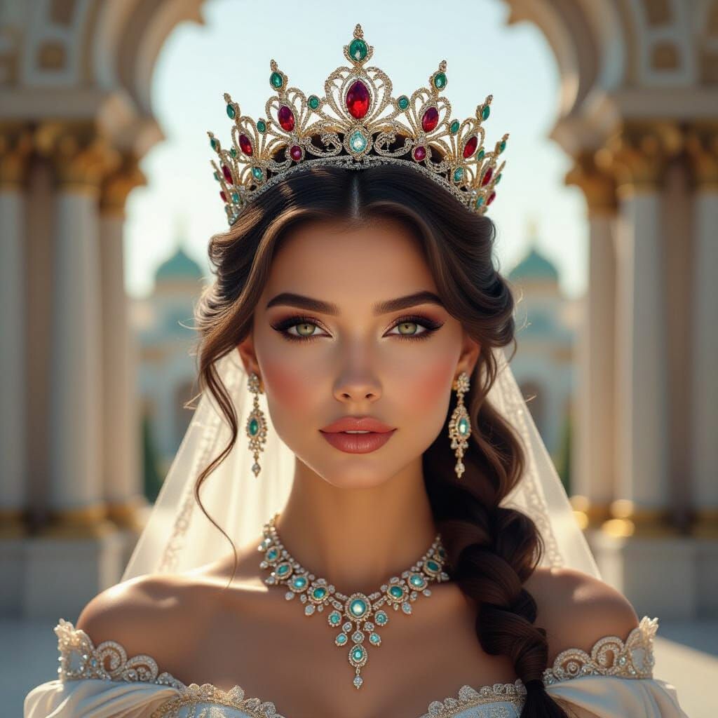 Regal Princess with Bejeweled Crown, Art Nouveau Style