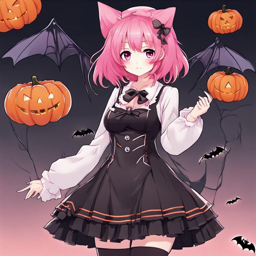 Cute Anime Girl in Halloween Outfit