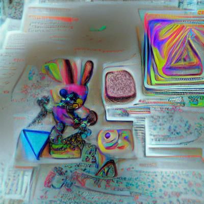 Psychedelic Cubist Tea Party with Dancing Bunny