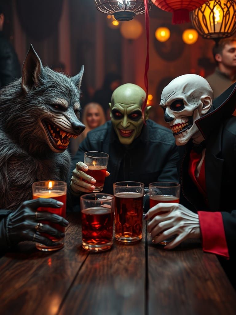 Halloween Party With Smiling Monsters