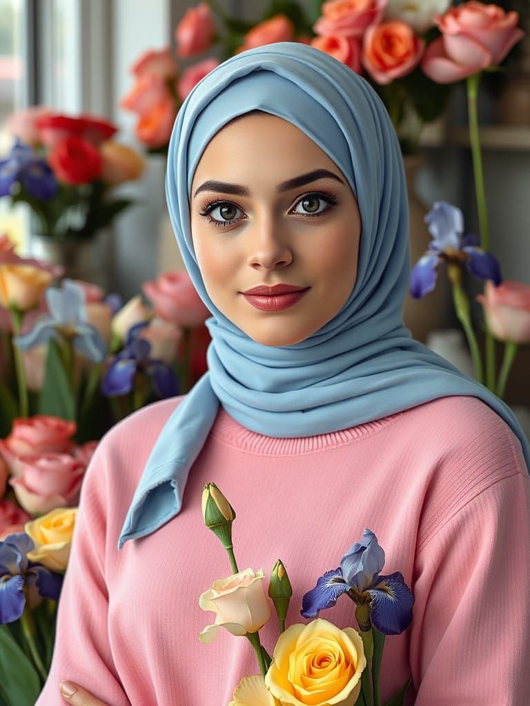 Lovely Finnish Florist in Light Blue Hijab