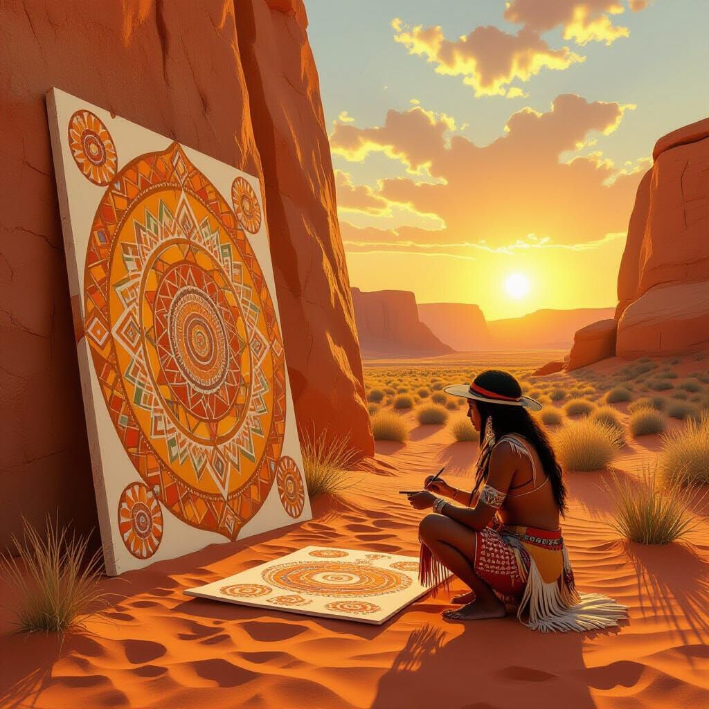 Aboriginal Artist Paints Sandstone in Desert Oasis