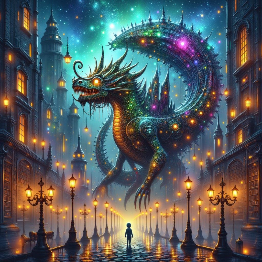 Cosmic Dragon Guarding Celestial Library