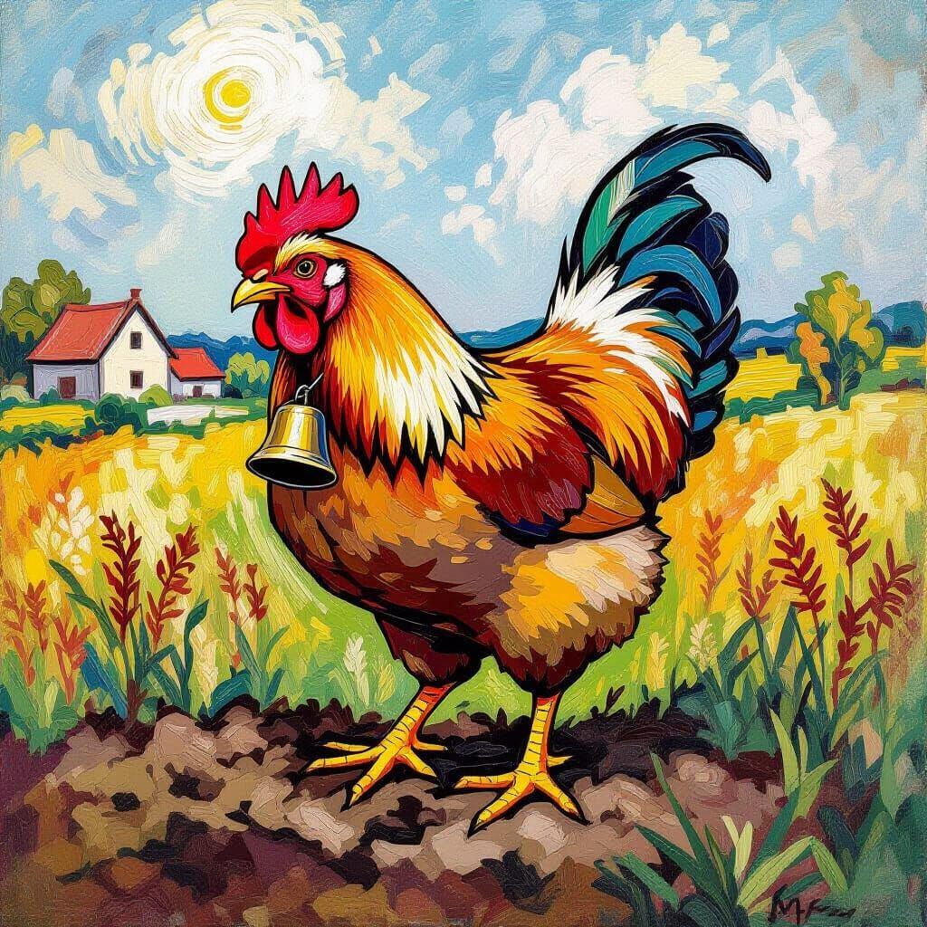 Chicken Portrait in Van Gogh Post-Impressionist Style