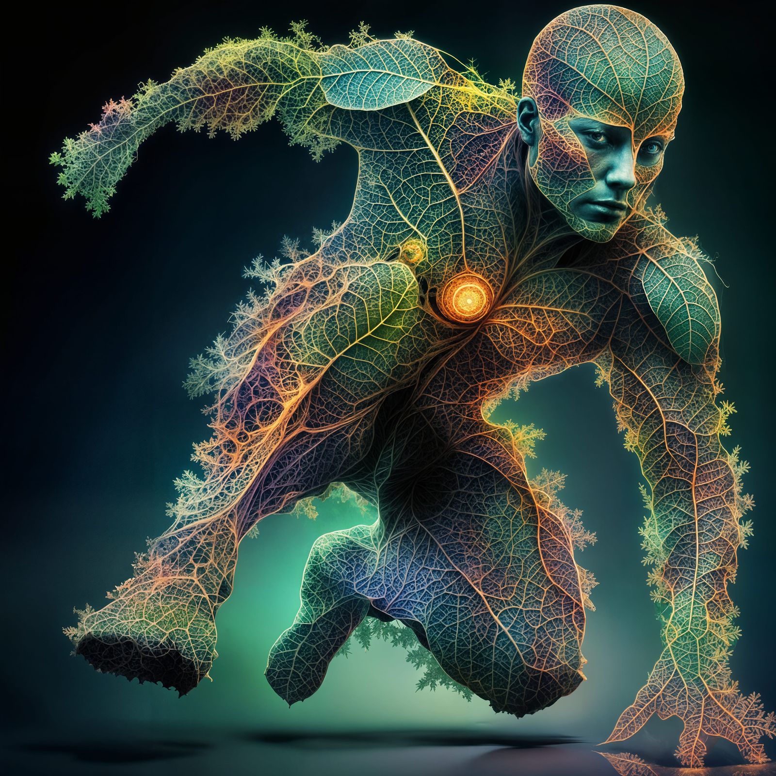 Fractal Leaf Face in Expressionist Steampunk Style