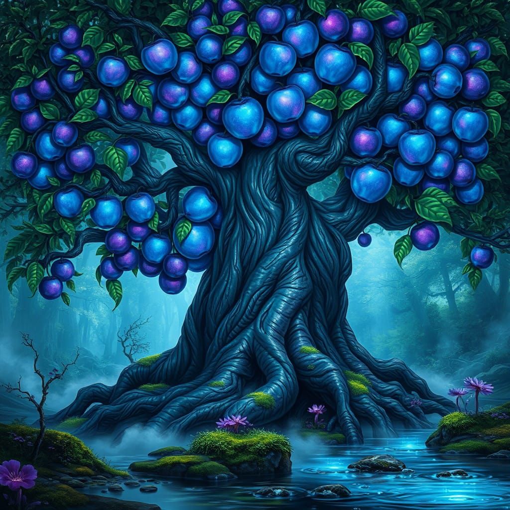 Radiant Hist Apples Hanging from a Gnarled Black Marsh Tree