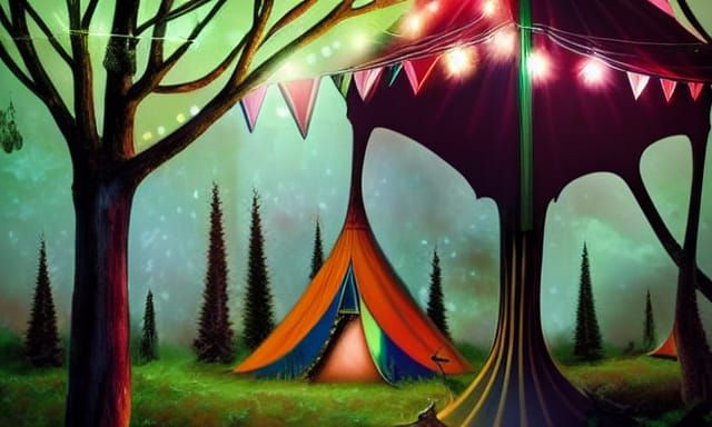 Creepy Circus Tent Forest in Pastel Colors