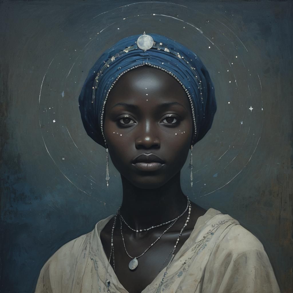 Magical Night Portrait of African Bride in Surrealist Style