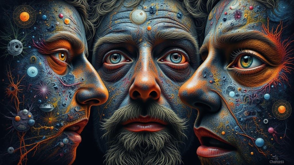 Surreal Head Illusion with Hidden Faces in Binary Art Style