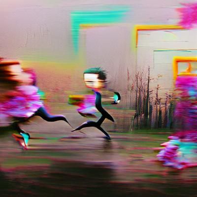 Astral Runner: Cosmic Oil Painting in Cubist Style