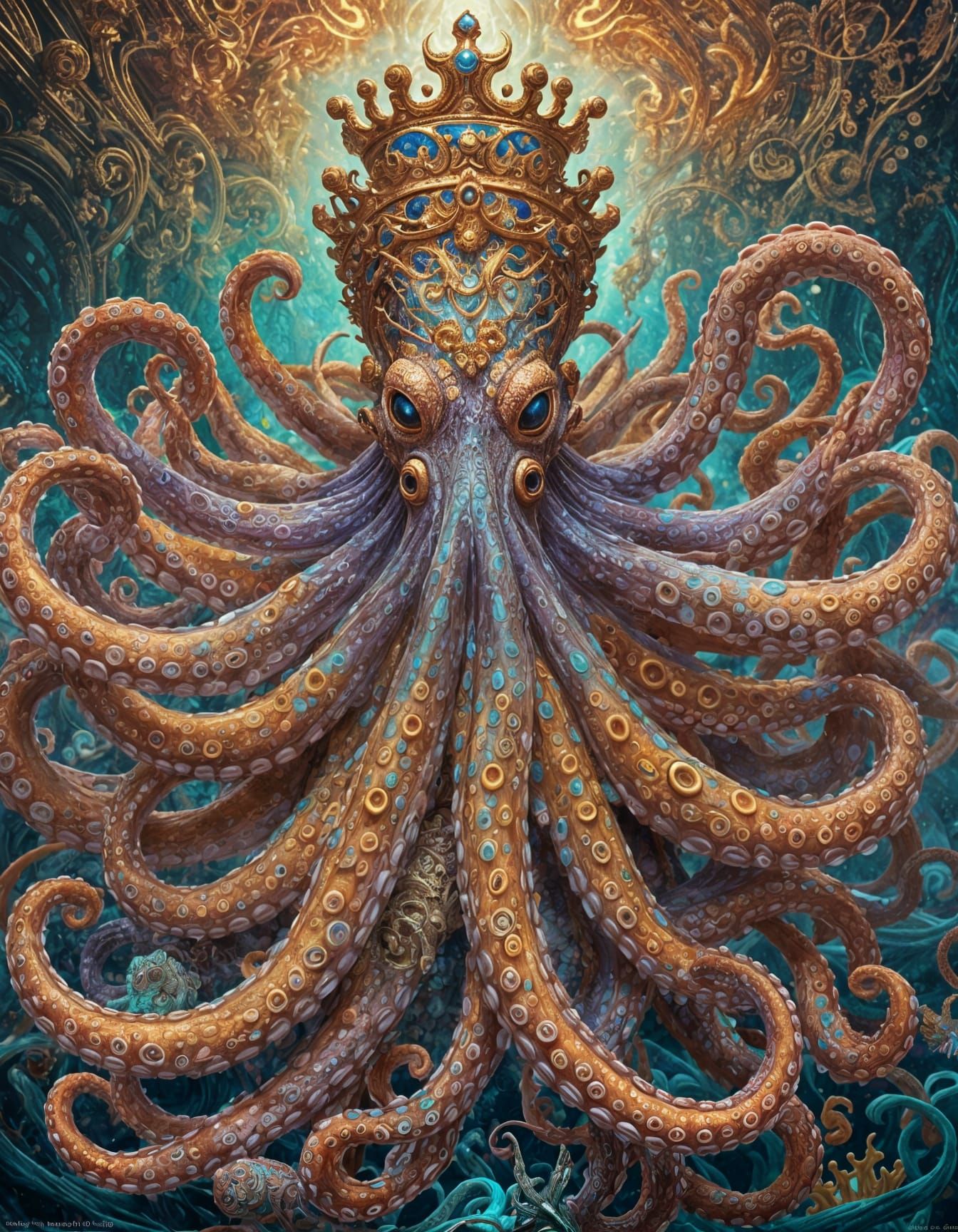 Psychedelic Octopus King in Holographic Art Style