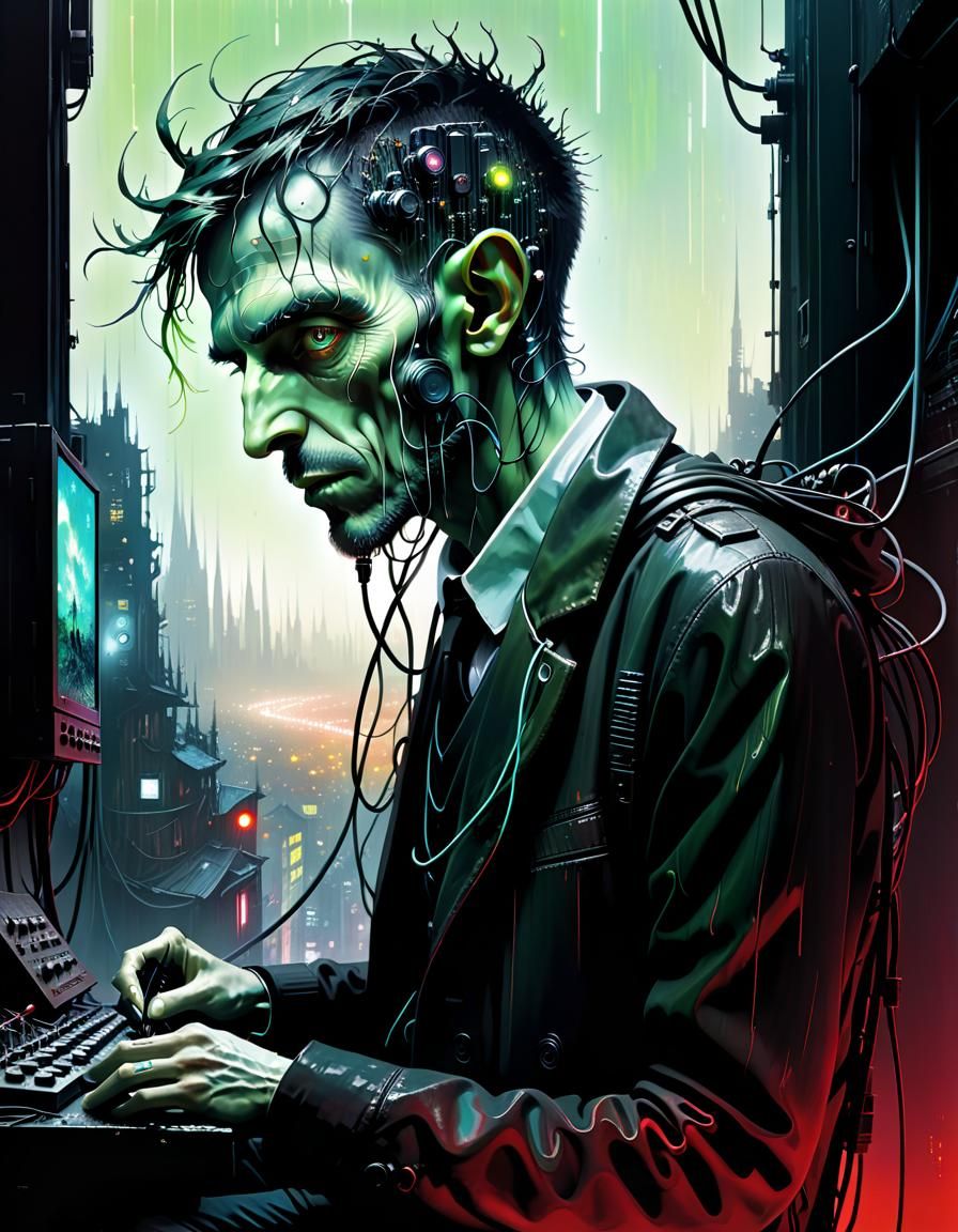 Cyberpunk Elf Portrait in Digital Splash Art Style