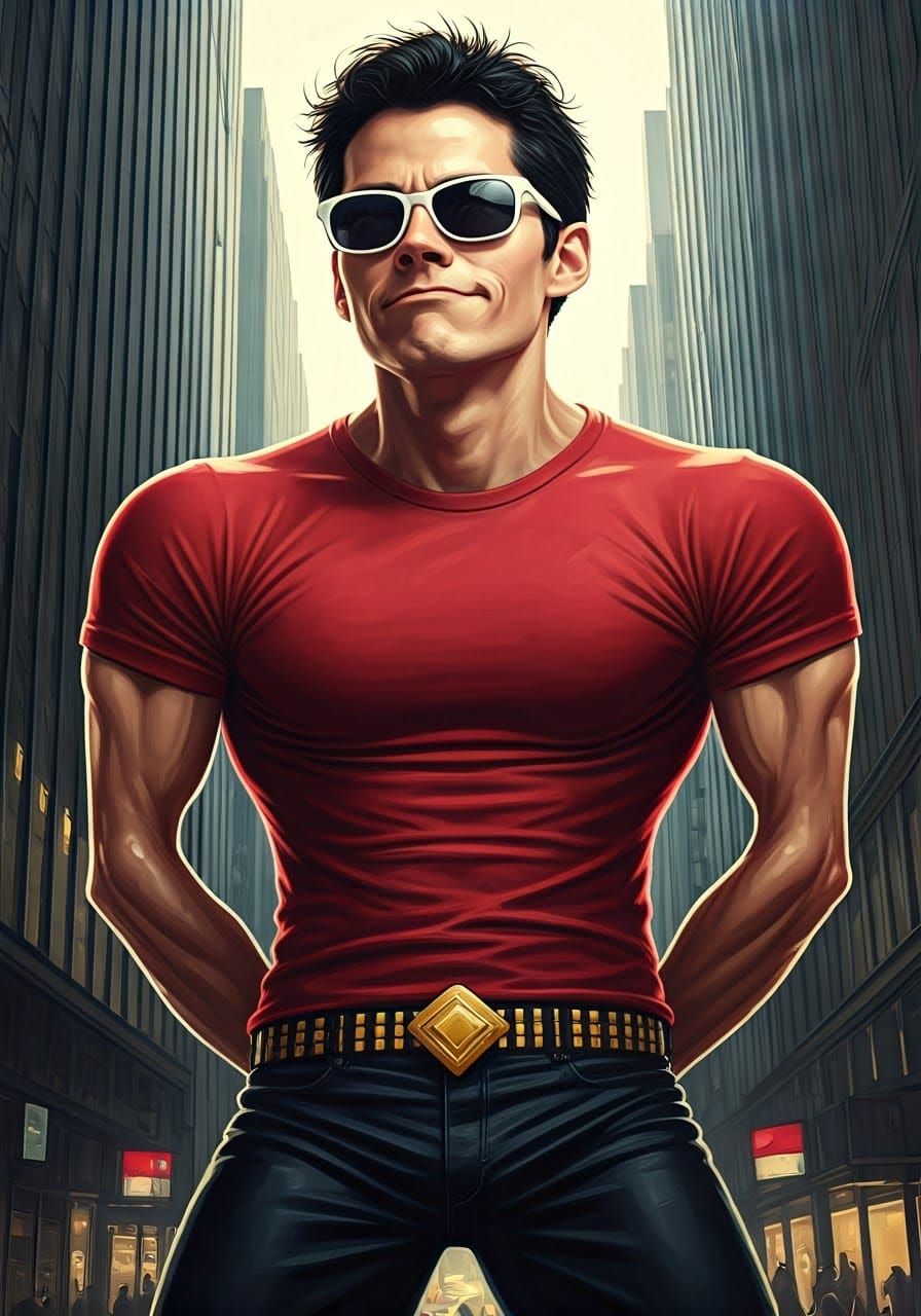 Dynamic Plastic Man in a City Street Scene