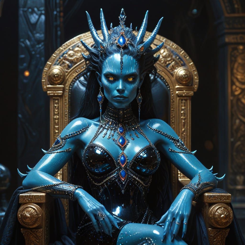 Regal Alien Queen Portrait in Oil Painting Style