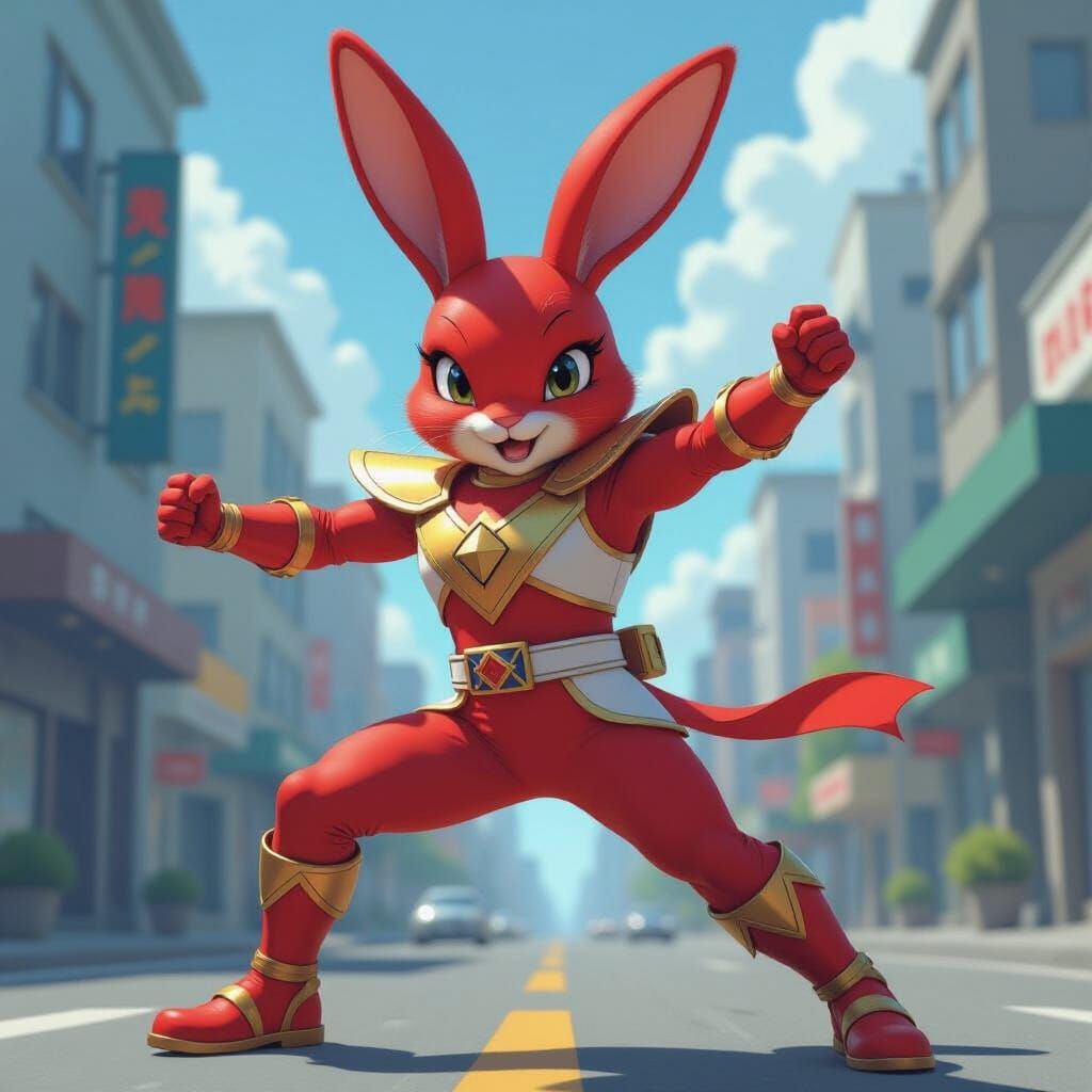 Heroic Red Bunny Power Ranger in Sci-Fi Style