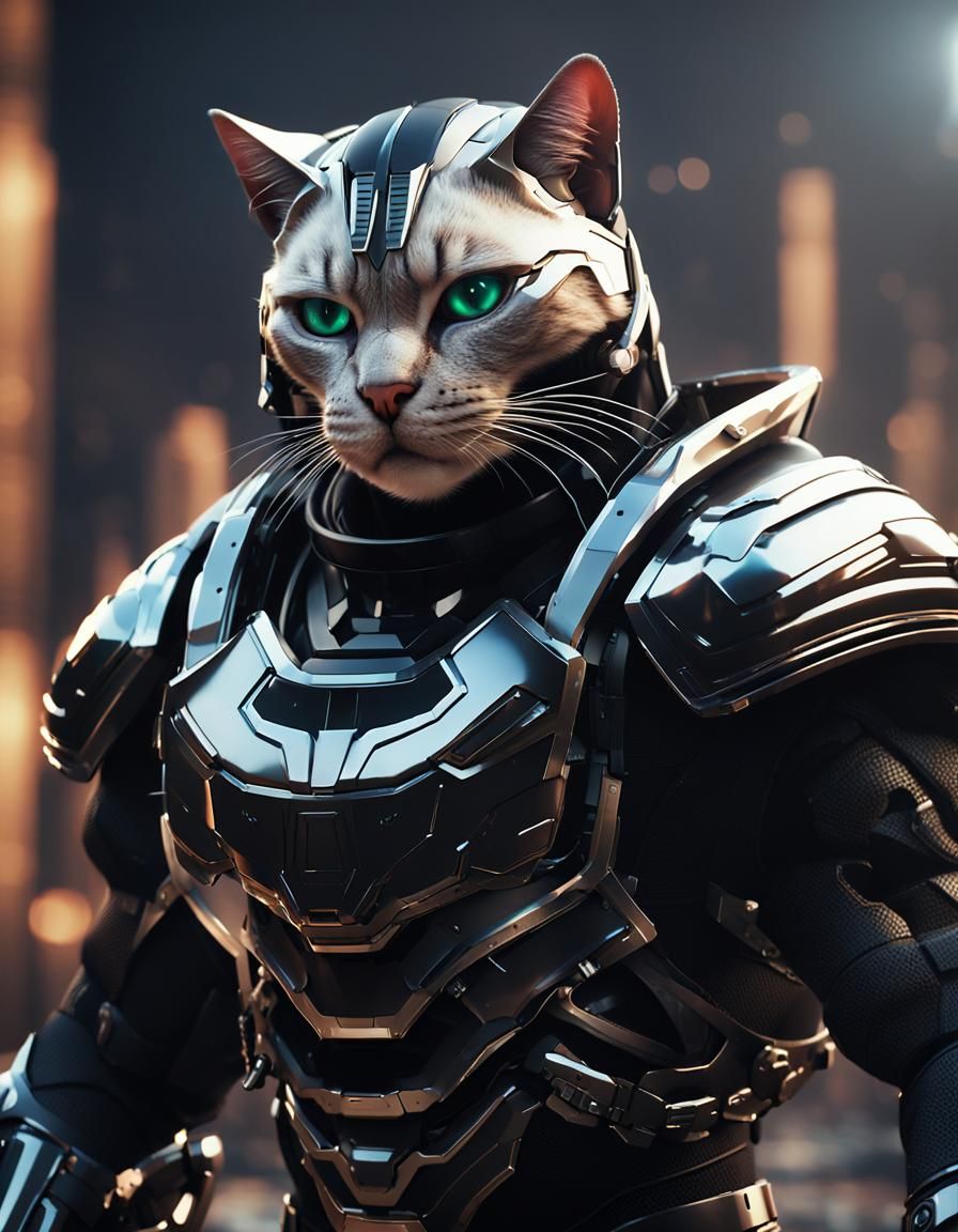 Armored Bodybuilding Cat-Men in Sci-Fi Style