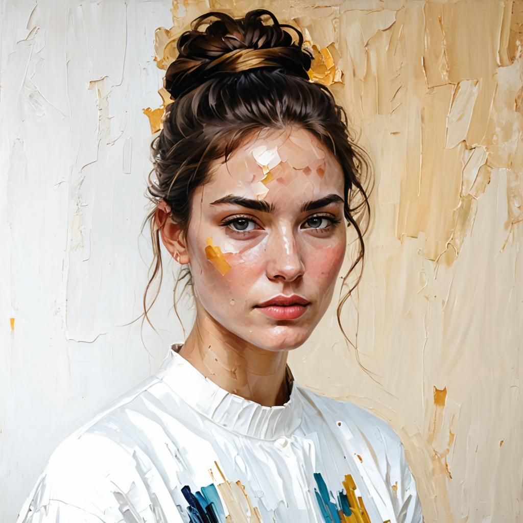 Serene Woman Portrait in Impasto Oil Painting Style