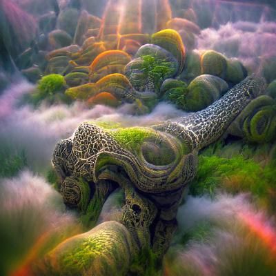 Ethereal Moss and Rock Structures with Volumetric Lighting