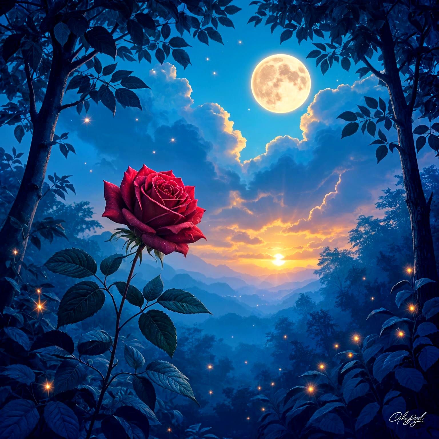 A red rose by the moon