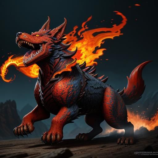 Fiery Flame Hound Fantasy Concept Art