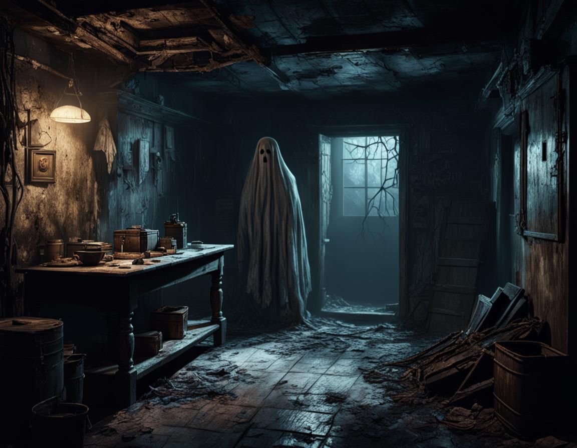 Scary Ghost in a Creepy Basement: Film Noir Art