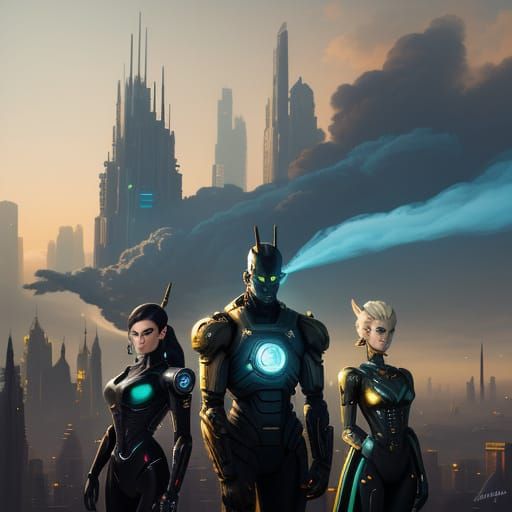 Androids in Steampunk Sci-Fi City Concept Art